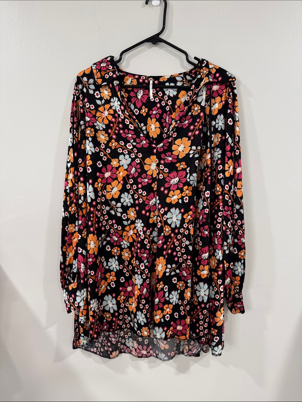 Free People NEW black and orange floral oversized tunic long sleeve dress hippie - Picture 2 of 7